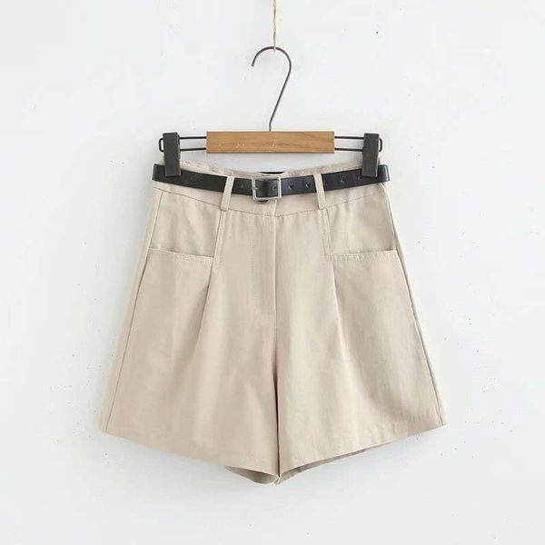 

korea summer literary solid color belt loose wild comfortable shorts woman, White;black