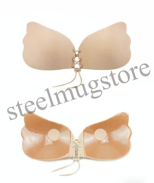 

invisible new women silicone bra cups backless dress butterfly up stick on self adhesive front fly bra strapless abcd ing, Blue;gray