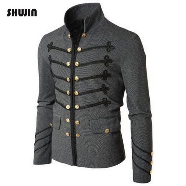 

shujin autumn winter patchwork stand collar men jacket slim vintage long sleeve jacket for male chaqueta hombre, Black;brown