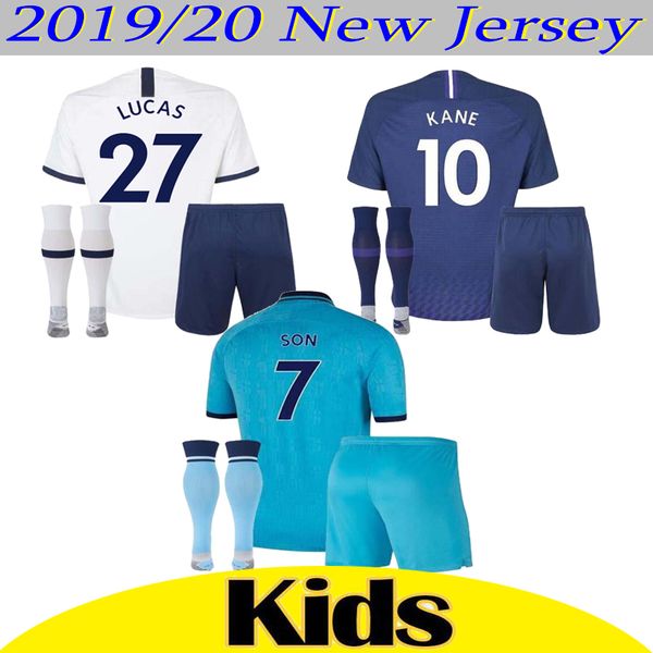 

new 2019/20 thailand kane son spurs kids kit soccer jersey lucas eriksen dele 19 20 tottenhames home away 3rd white blue football jerseys, Black
