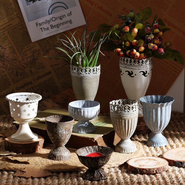 Creative Retro Goblet Metal Vase Decorative Crafts Flower Vases