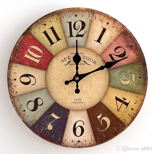 

round clocks vintage mute wooden quartz wall clock eiffel tower big ben pattern timepiece popular 12 5dy bb