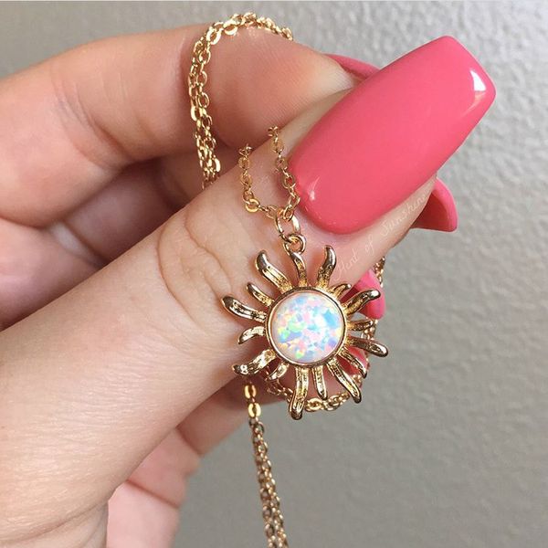 

fashion opal stone gold sun necklace women pendant clavicle chain statement choker necklaces valentine's day gift mothers day, Golden;silver