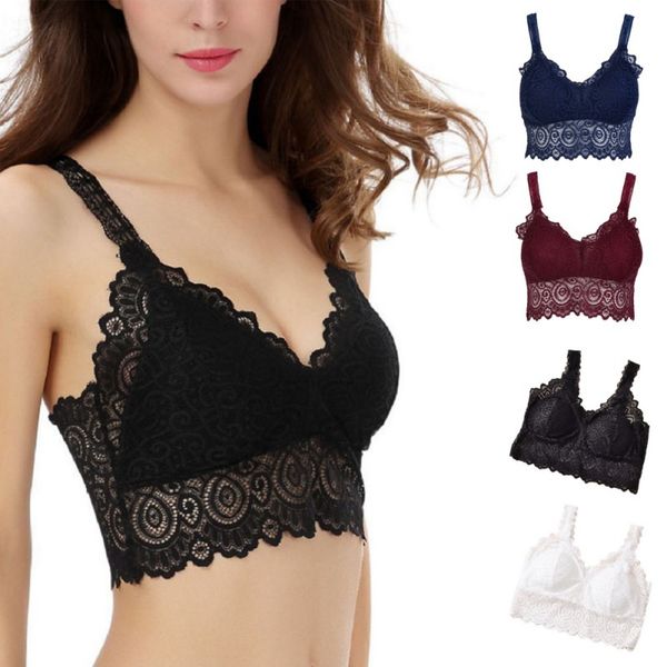 

new women lace crochet bralette bra bustier crop floral cami padded tank, Red;black