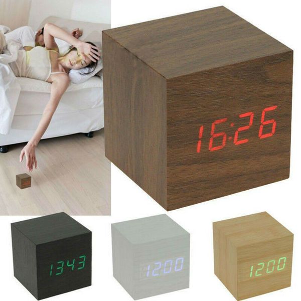 

new fashion modern wooden wood digital led desk alarm clock thermometer timer calendar