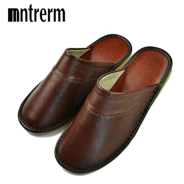 

women mntrerm new slippers luxury spring summer home slippers men cow leather indoor slides flip flops flat shoes for summer, Black