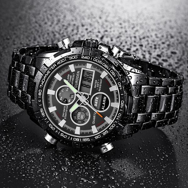 

mens watches man military sport quartz wrist watches full steel led digital chronograph clock relogio masculino, Slivery;brown