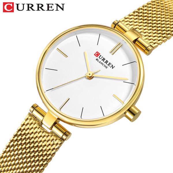 

curren ladies watch stainless steel mesh strap watches women's quartz watch gold wristwatch female clock relojes para mujer, Slivery;brown