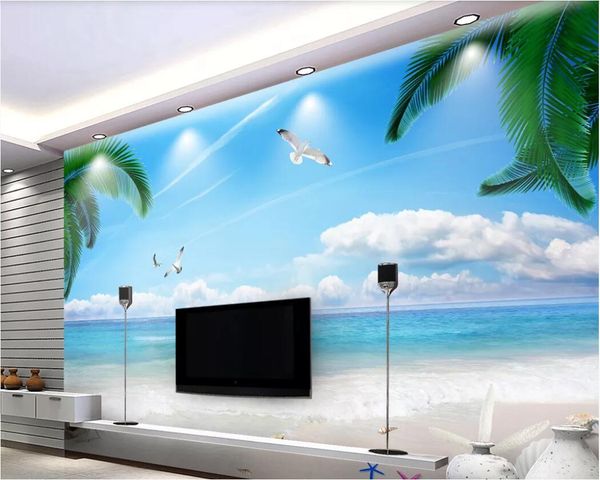 

3d room wallpaper custom p mural blue sky, white clouds, romantic beach, phoenix view, wall art canvas pictures wallpaper for walls 3 d