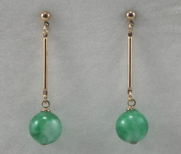 

venta caliente nuevos al por mayor simple 10mm pendientes de jade verde, Silver