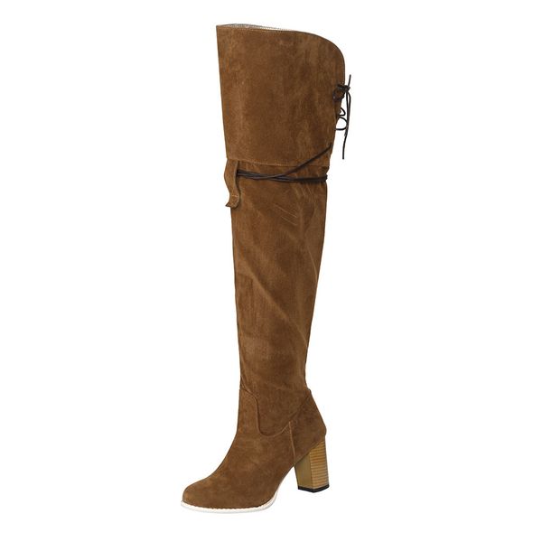 

flock thigh high boots winter women shoes autumn back lace up women's knee high boot fashion cross-tied shoes riding boot, Black