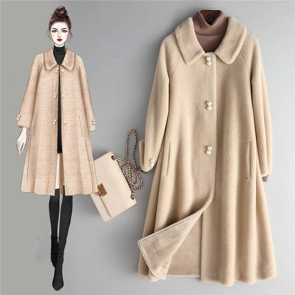 

women 2019 winter sheep shearing coats real fur coat female thicken warm natural lamb fur jacket suede liner outwear 2019 m82, Black