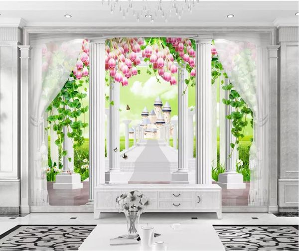 

modernfresh roman column flower watercolor hand-painted murals wallpaper living room bedroom pastoral background wall painting 3d wall paper