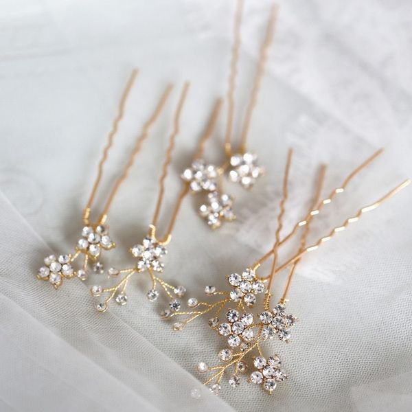 

jonnafe shine rhinestone floral wedding hair pins set gold silver color bridal hair jewelry accessories, Golden;white