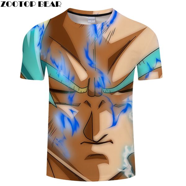 

blue smoke cartoon goku 3d print tshirt men tshirt summer casual short sleeve male o-neck drop ship, White;black