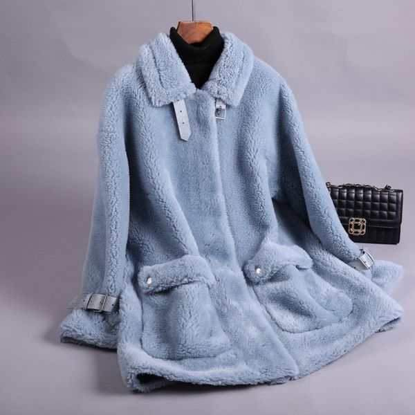 

genuine fur coat wool jacket autumn and winter coat ladies 2020 korean sheepskin suede lined sheep shearling ladies, Black