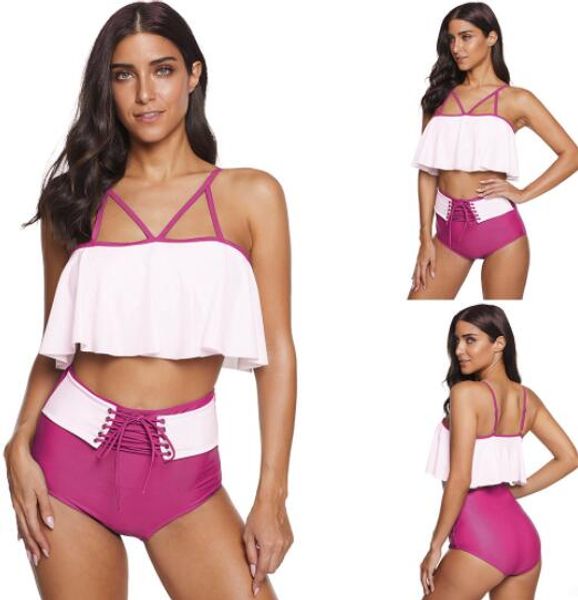 

swimwear sports big plus women's slim ruffle bikini with fat large size split crisscross thin swimsuit flexible stylish bikinis sets