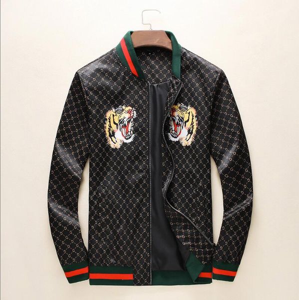 

new male zipper hood outer wear with print jacquared hat guccι jacket elastic cuffs luxury design lightweight 3dprint wolf head, Black;brown