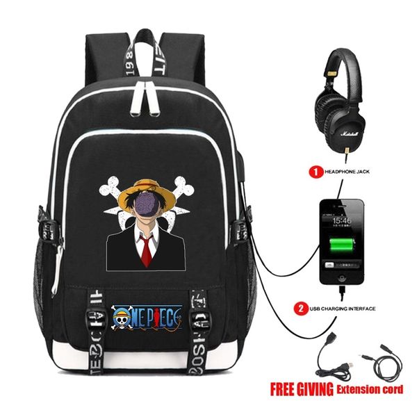 

usb charge headphone jack men women travel bag teenagers computer bags schoolbag student book backpack anime one piece backpacks