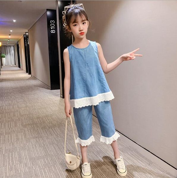 

girls clothing sets 2020 summer teen girls clothes outfit lace lace shorts 2pcs suits children clothing outfits 6 8 10 12 14, White