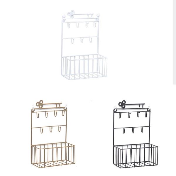 

wall shelf metal wire wall mount storage organizer key rack with hooks for entryway kitchen office home storage