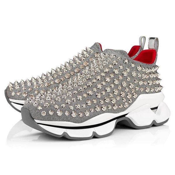 

2019 designer sock shoes studded spikes flats shoes red bottoms men womens party lovers genuine leather rubber sneakers size 36 -46 t18