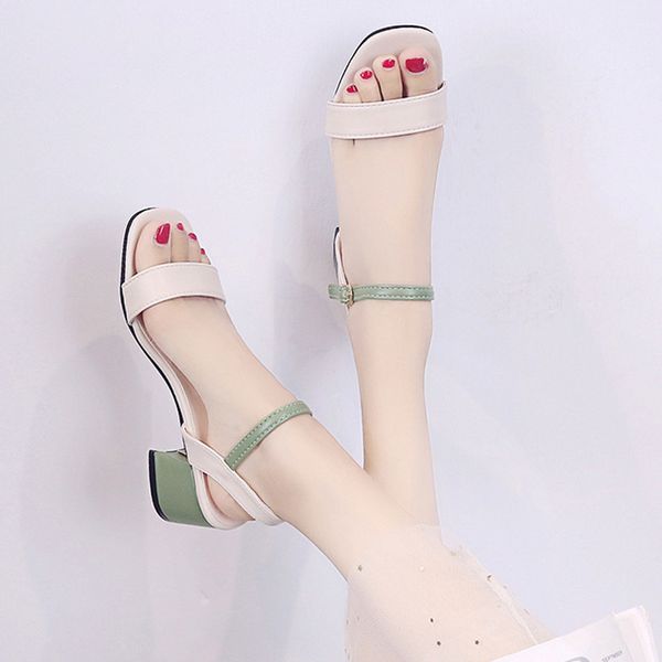 

female sandal block heels 2020 summer comfort shoes for women open toe med clear sandals buckle strap all-match ladies chunky, Black