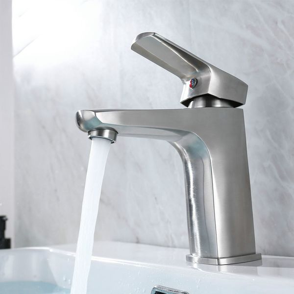 

Stainless Steel Brushed Bathroom Basin Mixer Faucet Single Hole Deck Mounted Sink Water Taps Washbasin Faucet