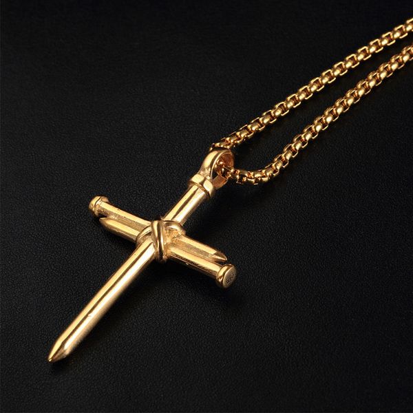 

jingyang 2019 stainless steel mens necklaces & pendants hip hop chain pendants male gold men accessories cross pendant necklace, Silver