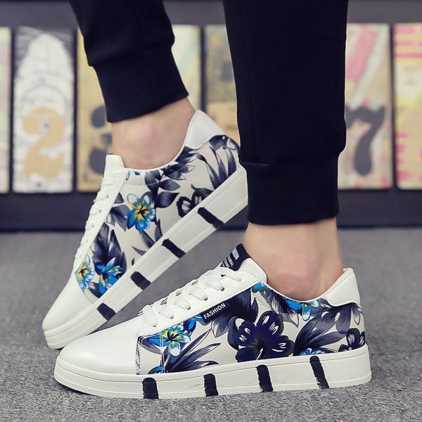 

men shoes sneakers low floral graffiti canvas street shoes flat casual zapatillas hombre comfortable tenis masculino, Black