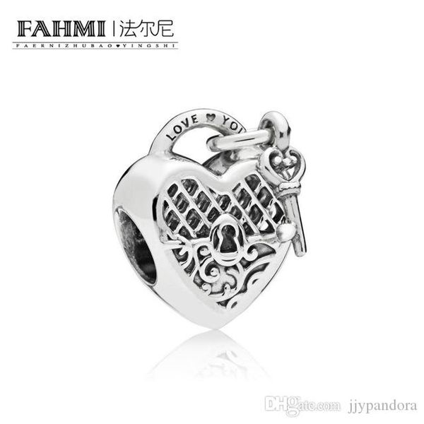 

fahmi 100% 925 sterling silver new elegant retro 797655 love you lock charm beaded original jewelry women's holiday gift, Black