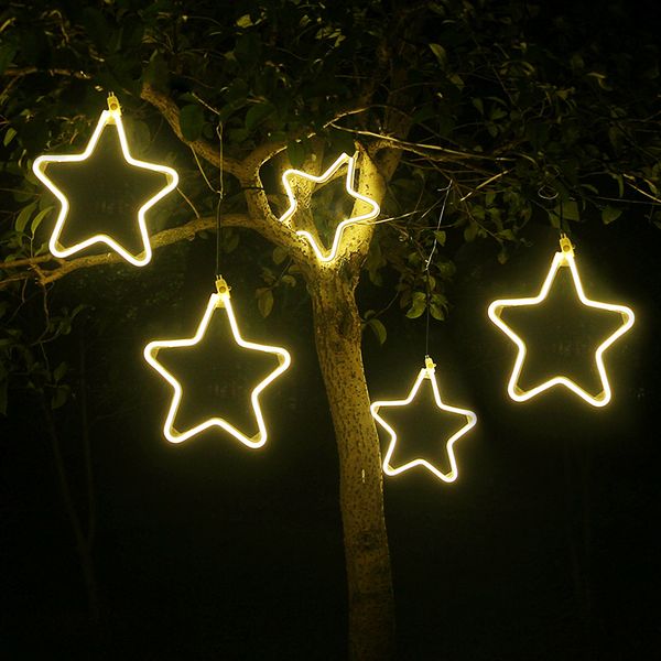 decoração enfeite de natal Led Flash Light Simulação do floco de neve da estrela Luzes da corda Chandelier Outdoor Pendant Partido Decoração da árvore de Natal