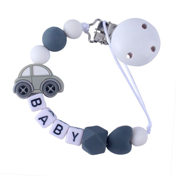 

персонализированные имя серого вуд детских pacifier клипы силиконового автомобиль соска цепь держатель baby shower подарки