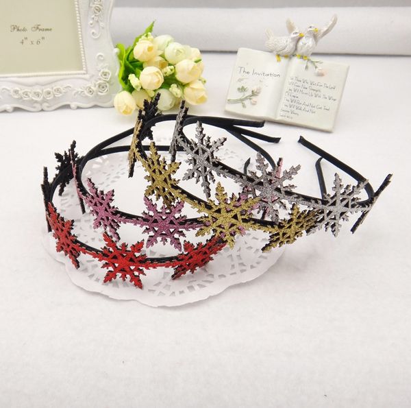 

boutique 12pcs fashion cute glitter hairbands solid snowflake hard headbands princess headware xmas party hair accessories, Slivery;white