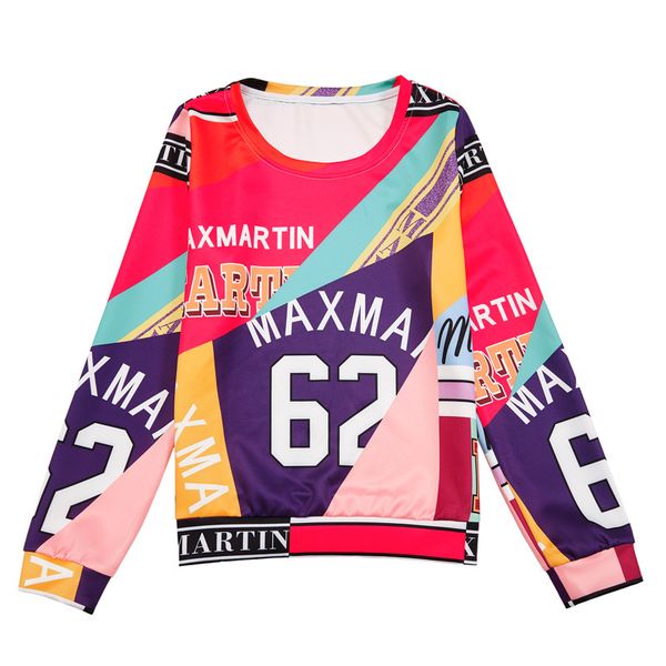 

p shoot 2018 autumn clothing new style contrast color lettered irregular printed shirt fashion crew neck casual loose-fit ho, Black