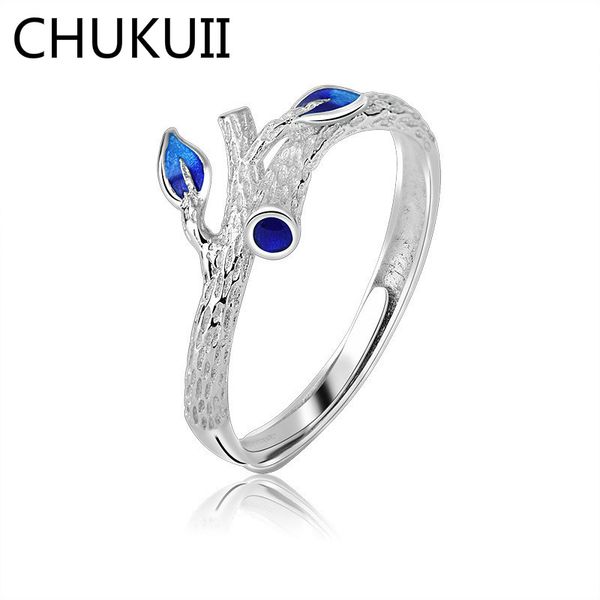 

chukui women girl adjustable finger ring fashion tree branch blue cloisonne rings jewellery, Slivery;golden