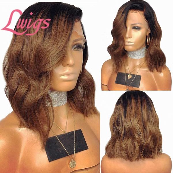 

ombre 1b brown bob lace front human hair wigs natural wave ombre bob full lace wigs body wave full human hair wig for women, Black;brown