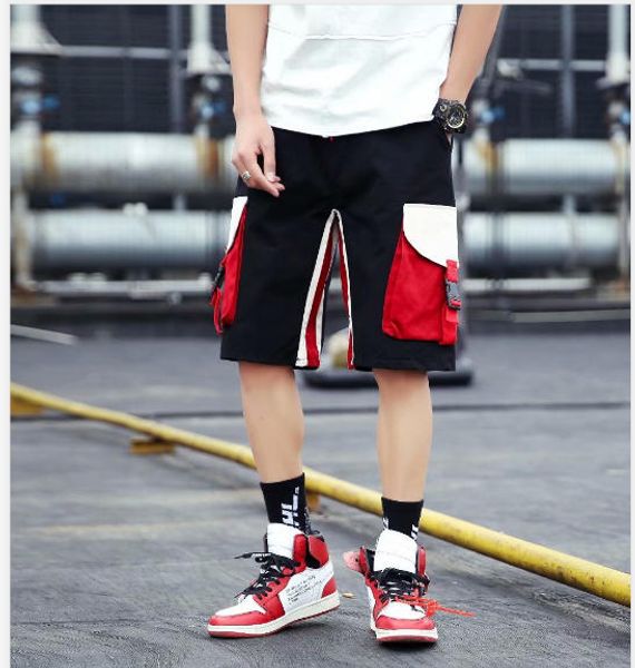 

2020 summer new fashion mens designer pant knee length loose breathable overalls cotton drawstring mens pants with pocket, White;black