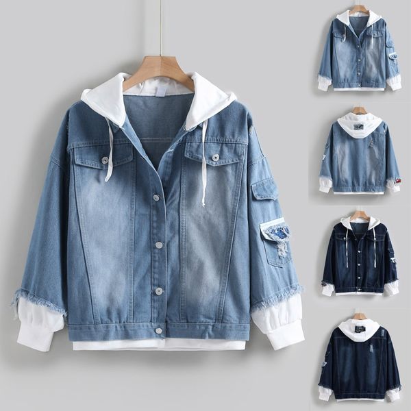 

chaquetas hombre men's autumn winter casual hooded denim long sleeve jacket fake two-piece coat winter jacket men, Black;brown