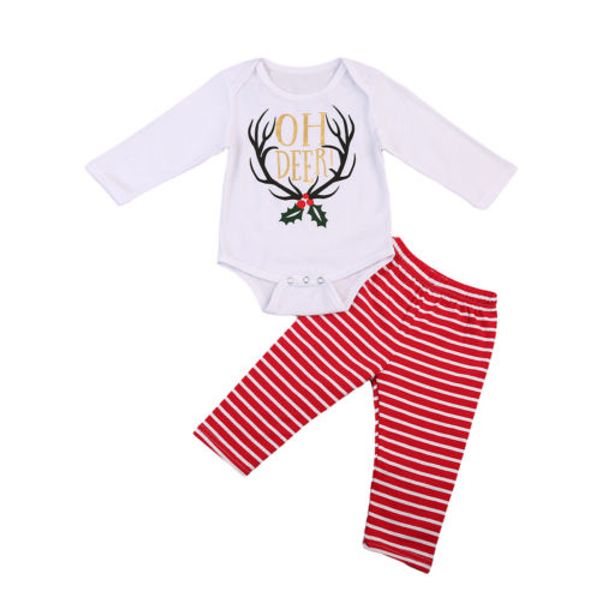 

Emmababy Newborn Baby Kids Chritmas Clothes Set Long Sleeve Romper Top Striped Pants Clothes Infant Toddler Cotton Outfits Set