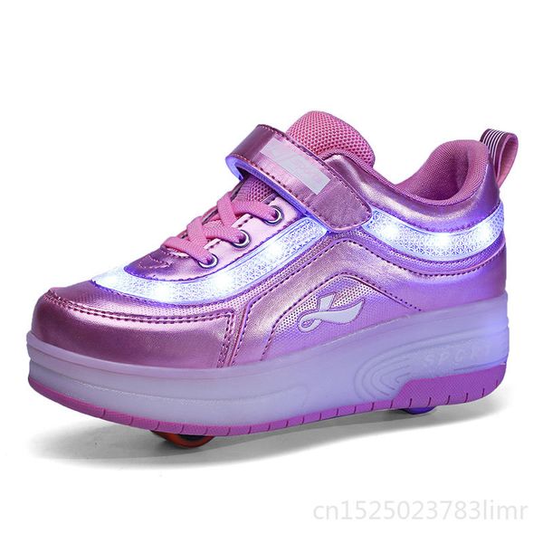 

heelys usb charging led light sneakers two wheels boys girls roller skate casual shoe with kids girl sport shoes pink, Black