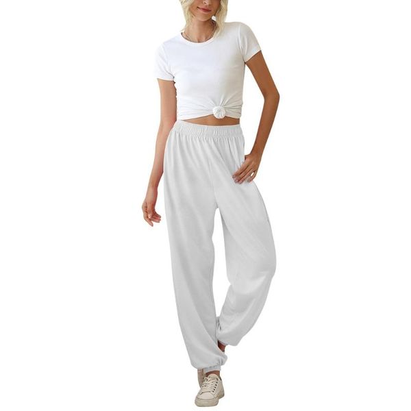 

active women sweatpants sport running gym sweatpants joggers lounge pants elastic waist baggy workout d0, White;red