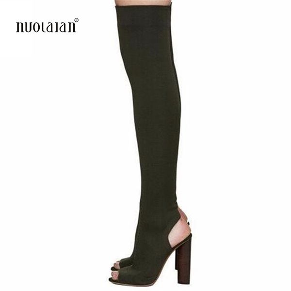 

women shoes over the knee boots thigh high boots 2018 summer ladies fashion high heels shoes woman, Black