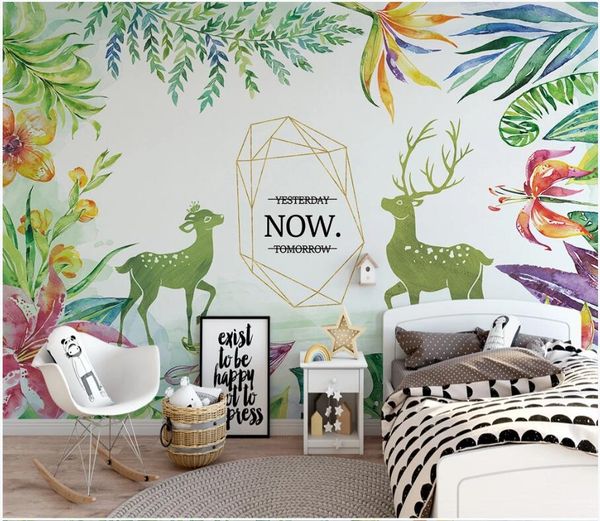 

wdbh 3d wallpaer custom p tropical plant banana leaf elk children's room background home decor 3d wall murals wallpaper for walls 3d