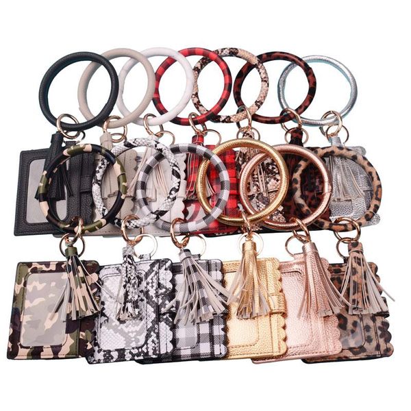 New Hot vender cartões Keychain Bolsa para Cadeia Mulheres Homens Leopard Cobra Carteira Pu Couro Tassel Kabaw Chaveiro Pulseira Moda Key Anel Jóias