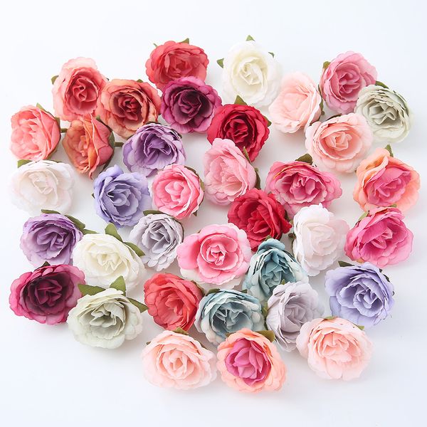 

10pcs/lot artificial flower 4cm silk rose head for wedding party home decoration diy flower wall scrapbook craft fake