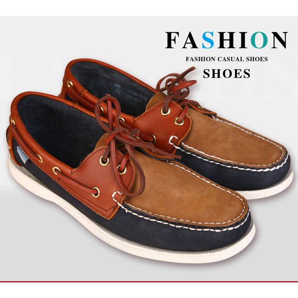 

mens casual genuine leather docksides deck lace up moccain boat loafers shoes driving fashion plus size men shoes, Black
