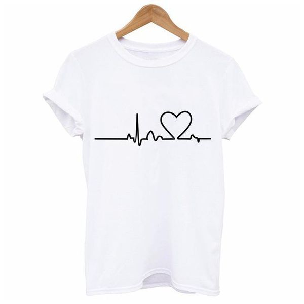 

cotton new harajuku heartbeat love printed women t-shirts casual summer short sleeve short sleeve t shirt women plus size quality, White