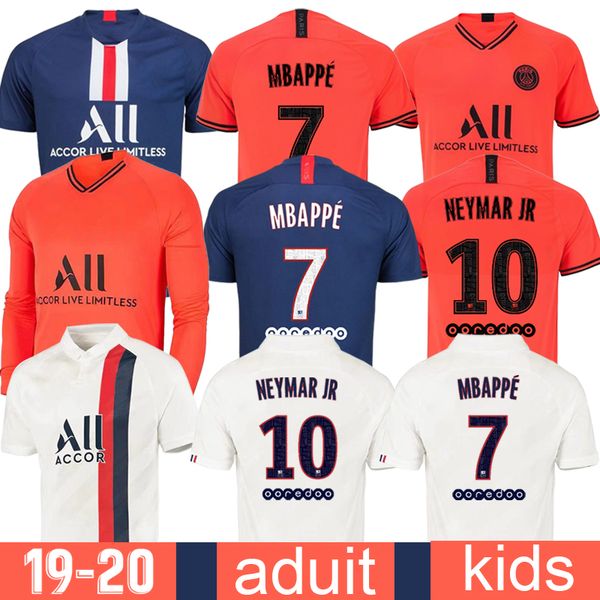

new 19 20 psg soccer jerseys and kids mbappe cavani neymar jr di maria paris short and long sleeve football suits, Black;yellow
