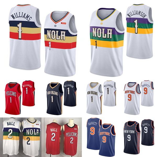 

2020 men's new orleanspelicans zion #1 williamson jrue 11 holiday lonzo #2 ball new yorkknicks r.j rj barrett ncaa basketball jerseys, Black;red